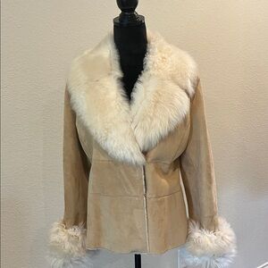 ANTONIO MELANI Tan Genuine Shearling Jacket with Cream Fur
